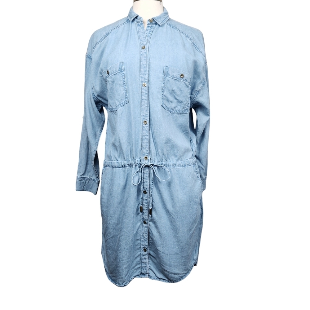Banana Republic Chambray Light Wash Denim Shirt Dress Women's Size Small Tall
